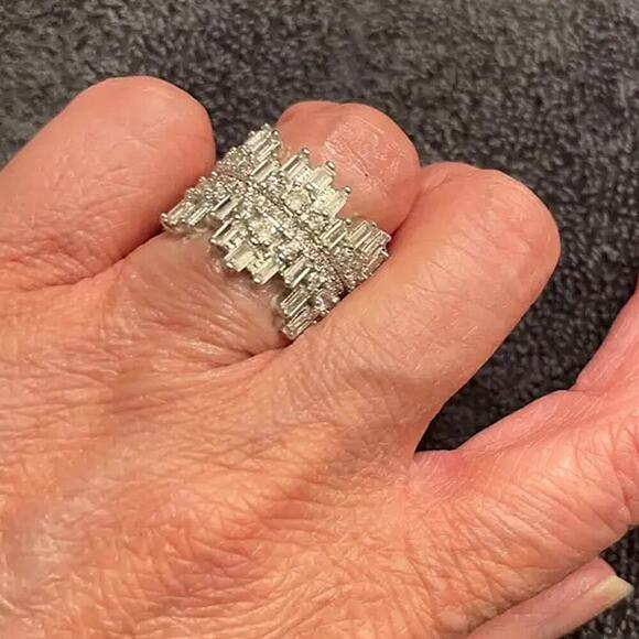 Sterling Silver Eternity Band Ring, Baguette, Micro Paved, Cubic Zircon, Luxury - Picture 4 of 13